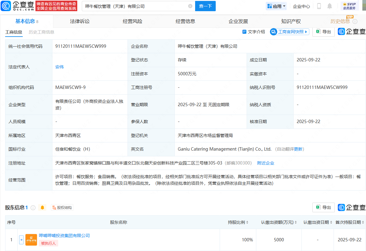 呷哺呷哺天津設立新公司，注資5000萬拓展廚具衛具及日用雜品批發業務